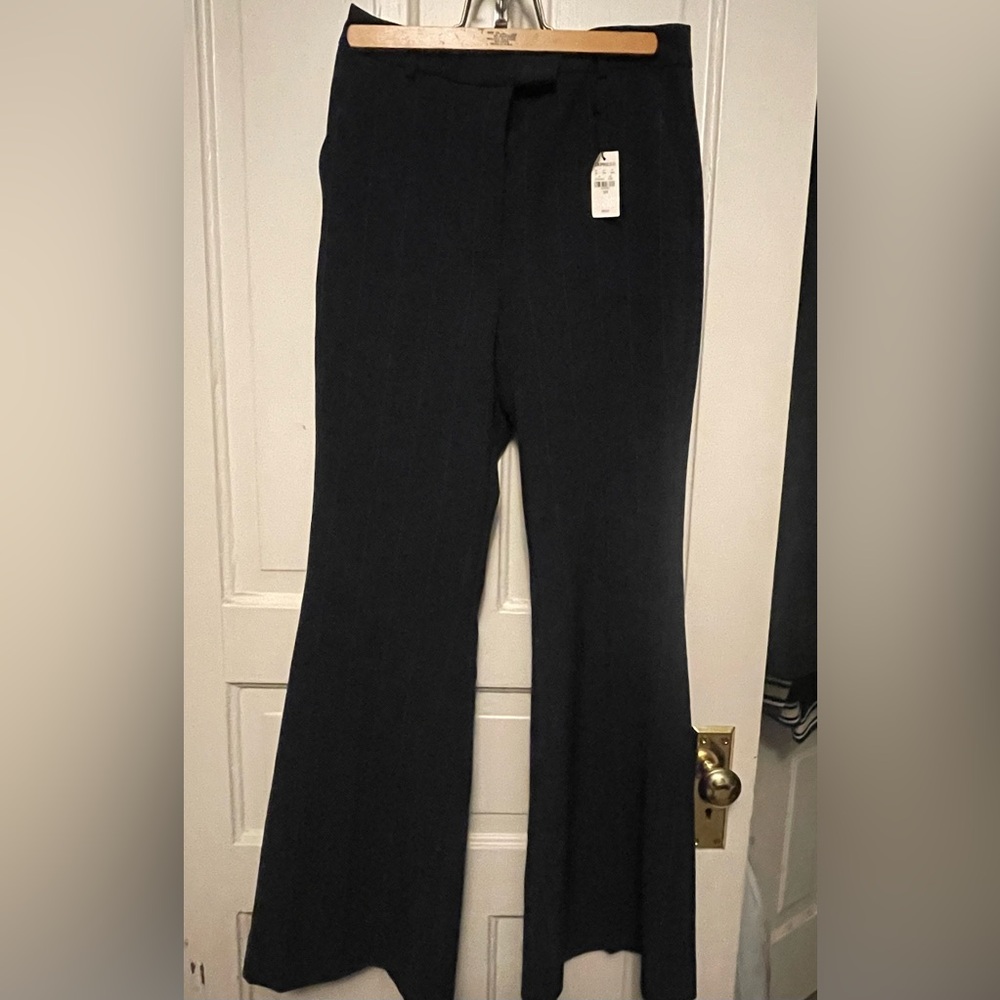 Express Navy Pinstripe Flare Stretch Highrise Women's Pants